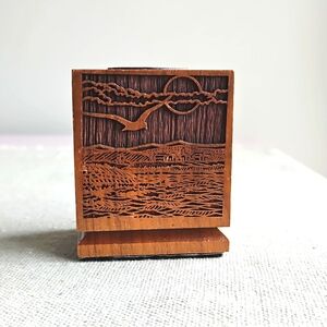 Vintage Solid American Walnut Pen Pencil Holder Laser Cut